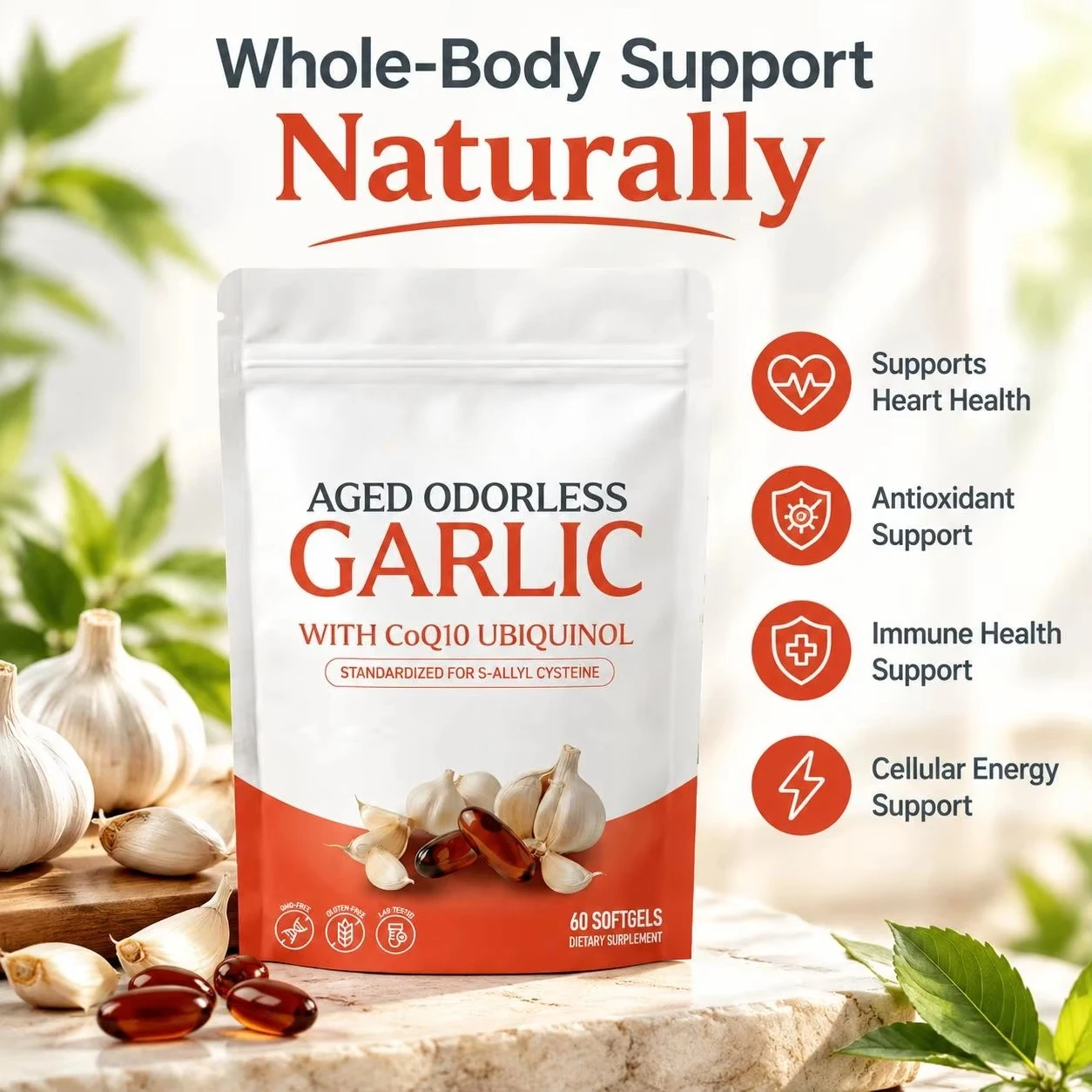 Coq10 Ubiquinol Softgel - Capsule Morbide di Aglio Invecchiato Senza